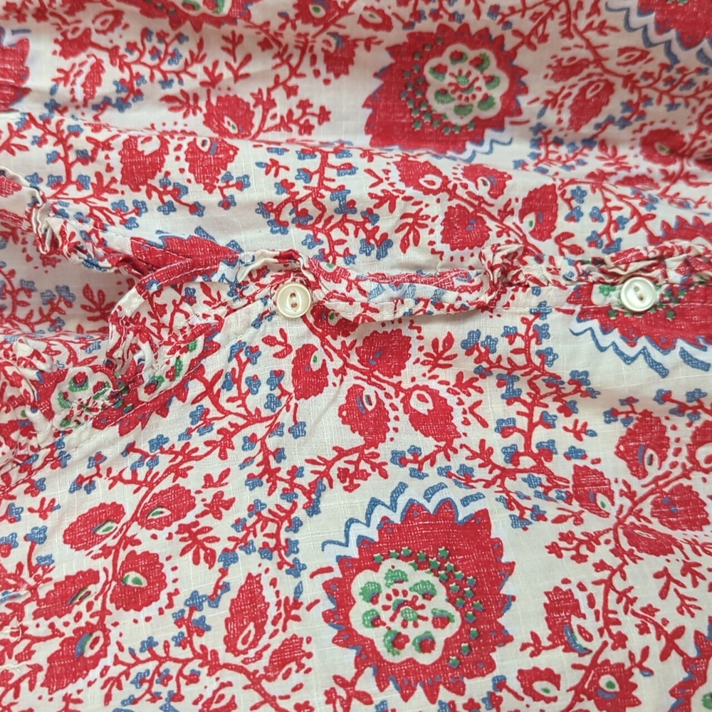 LRL Ralph Lauren Jeans Co. Red White Floral Cotton Shirt Sleeve Ruffle Top M - Picture 4 of 6